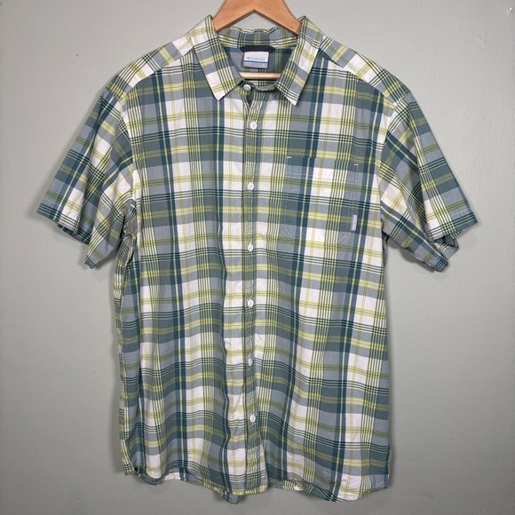 Columbia Button Up Short Sleeve Green Plaid Cotton Shirt-Men Size XL - Picture 2 of 7